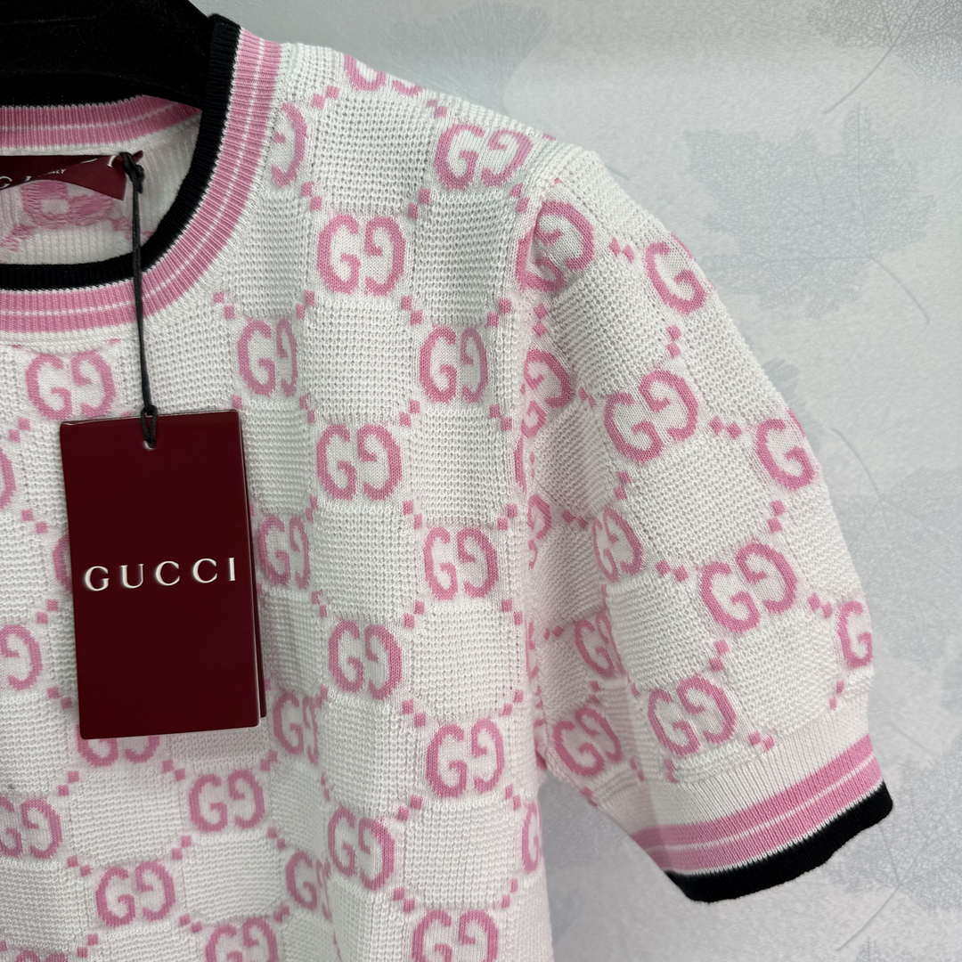 Gucci Women jacquard full-length GG wool short-sleeved top G85270