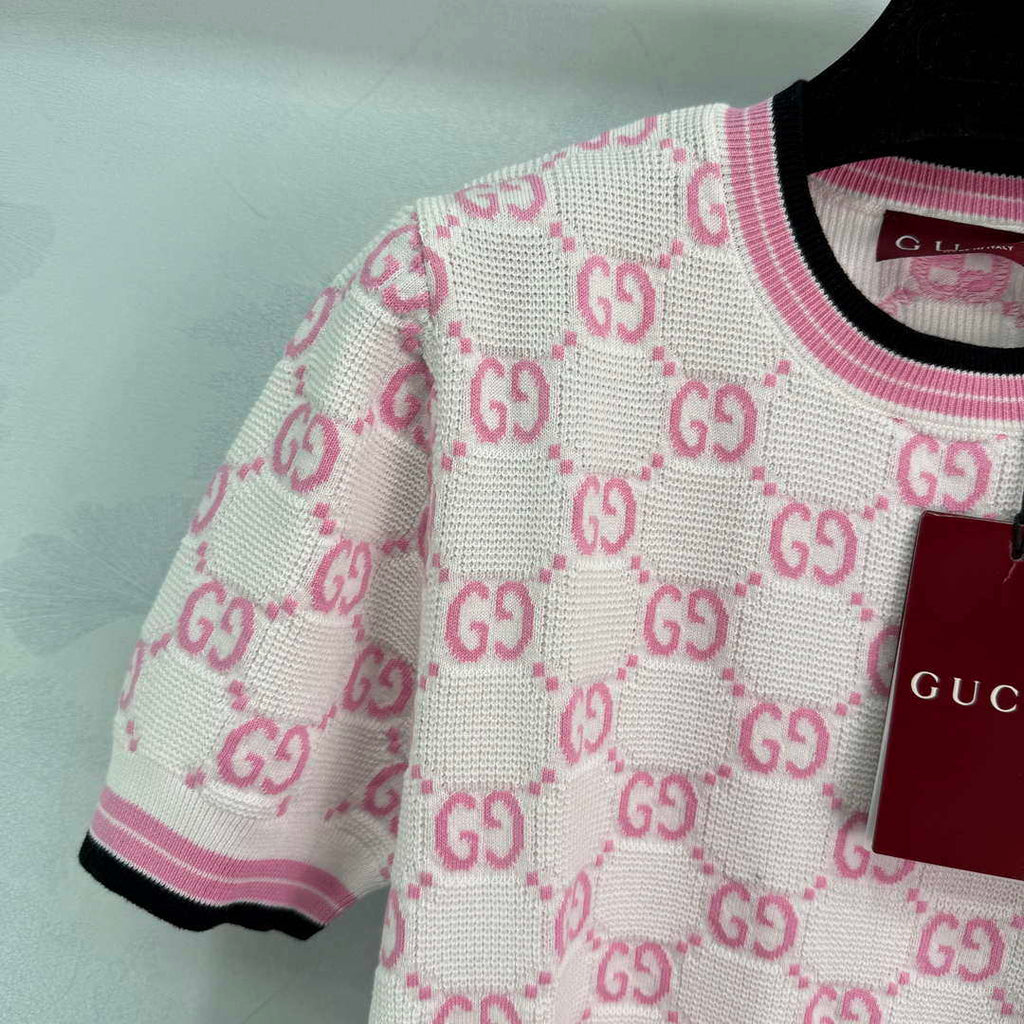 Gucci Women jacquard full-length GG wool short-sleeved top G85270