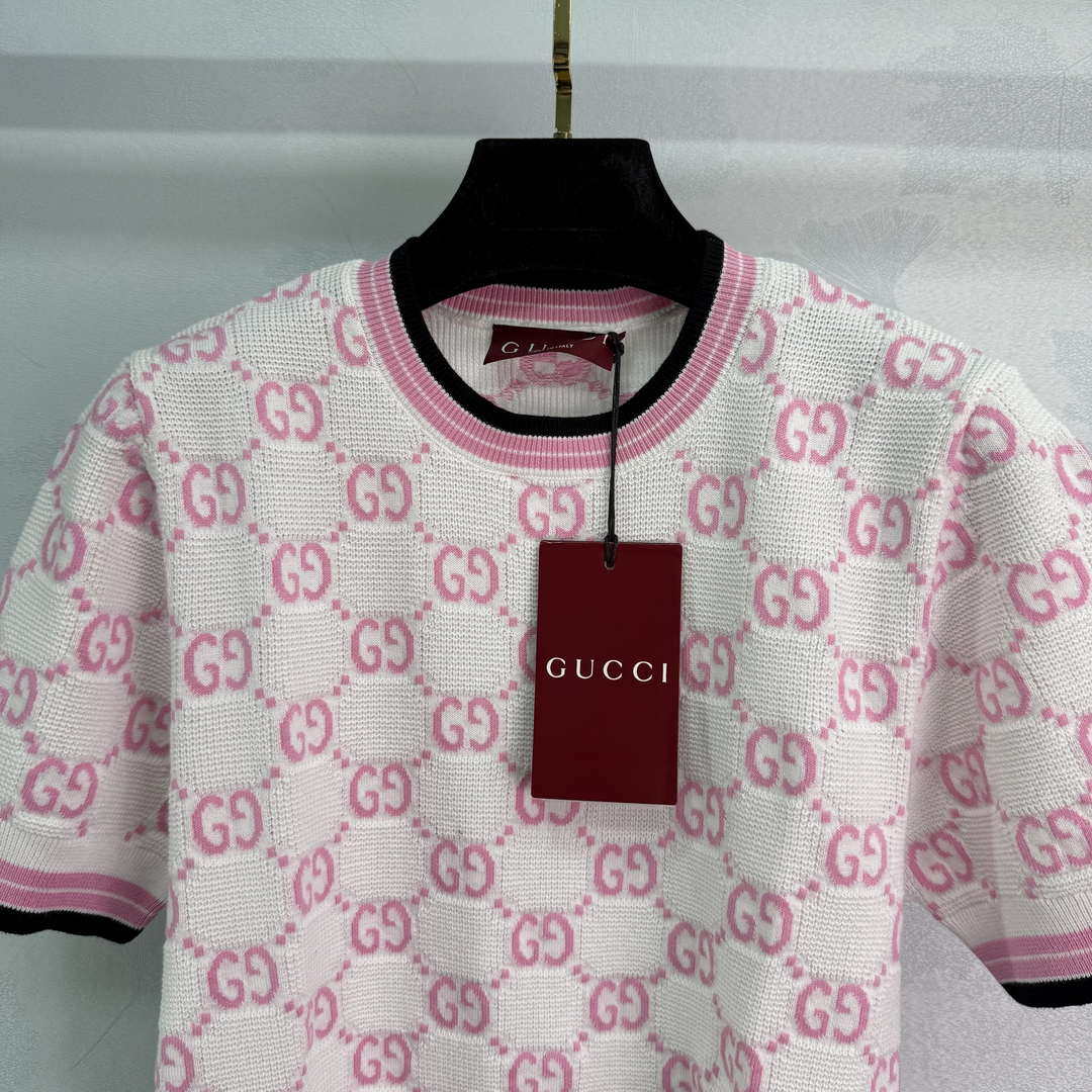 Gucci Women jacquard full-length GG wool short-sleeved top G85270