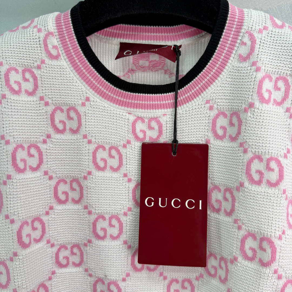 Gucci Women jacquard full-length GG wool short-sleeved top G85270