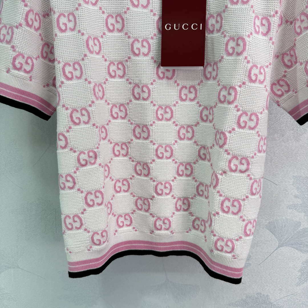 Gucci Women jacquard full-length GG wool short-sleeved top G85270