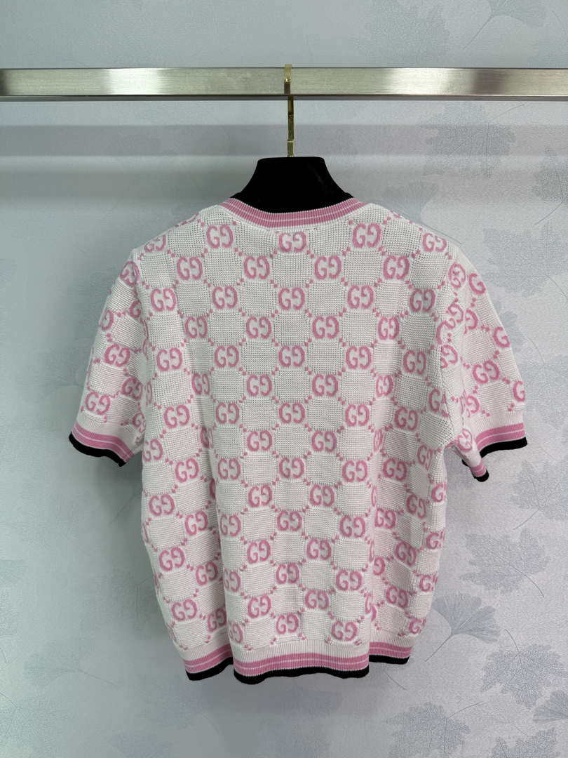 Gucci Women jacquard full-length GG wool short-sleeved top G85270