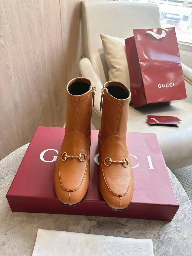 Gucci Women Jordaan ankle boot 831013 Brown Leather