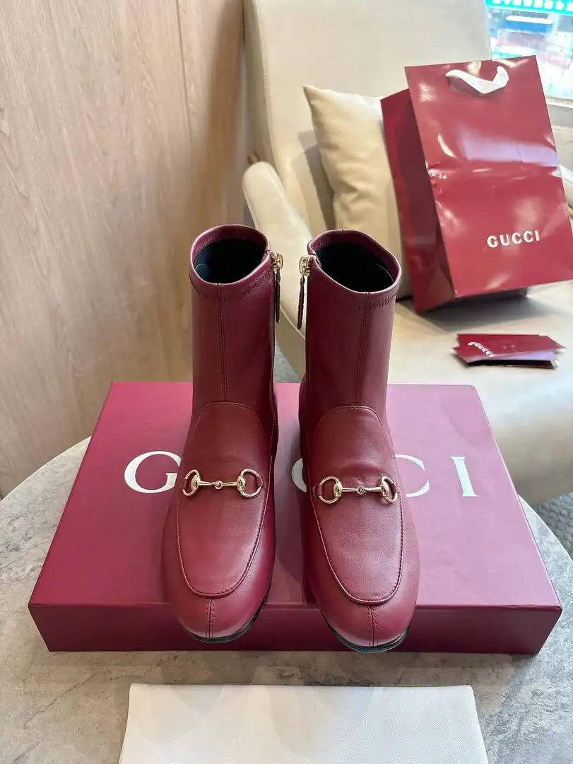 Gucci Women Jordaan ankle boot 831013 Wine Red Leather