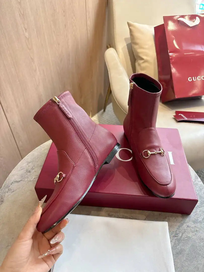 Gucci Women Jordaan ankle boot 831013 Wine Red Leather