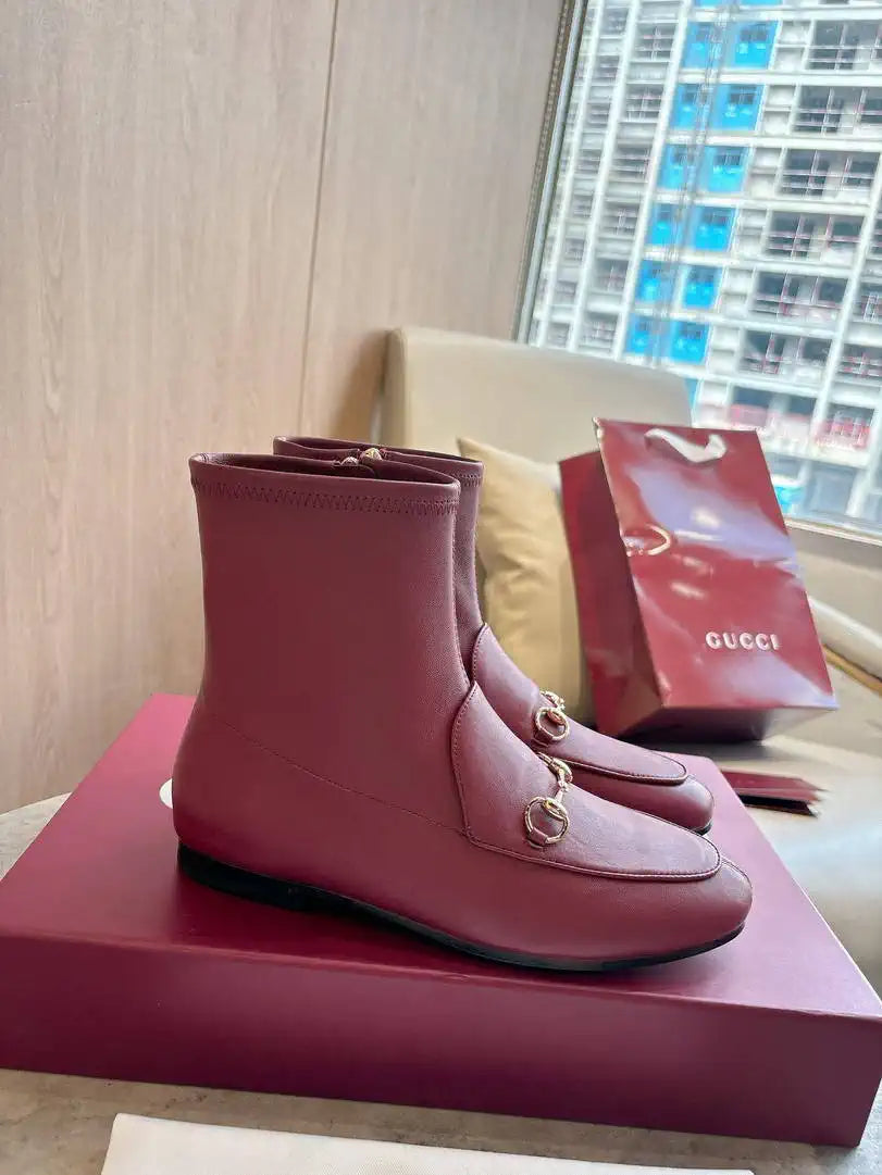 Gucci Women Jordaan ankle boot 831013 Wine Red Leather