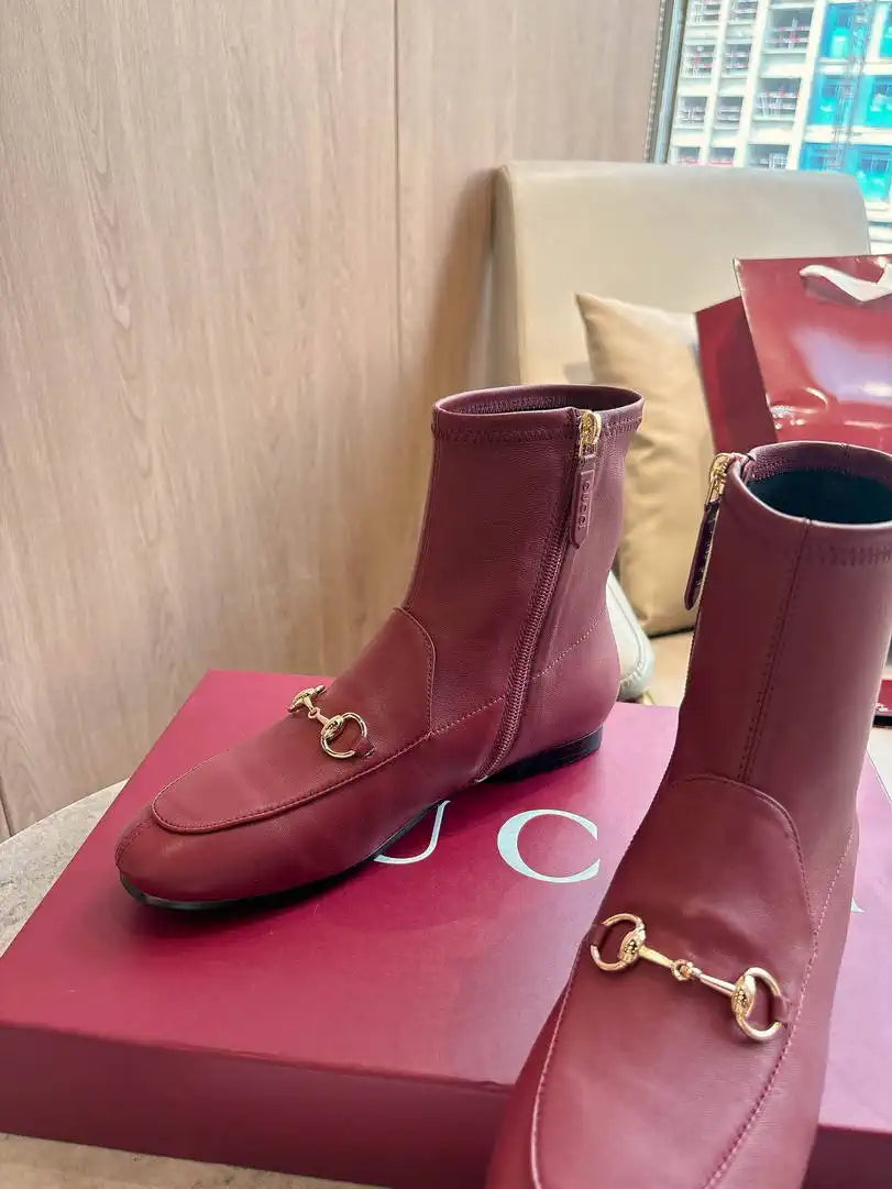 Gucci Women Jordaan ankle boot 831013 Wine Red Leather