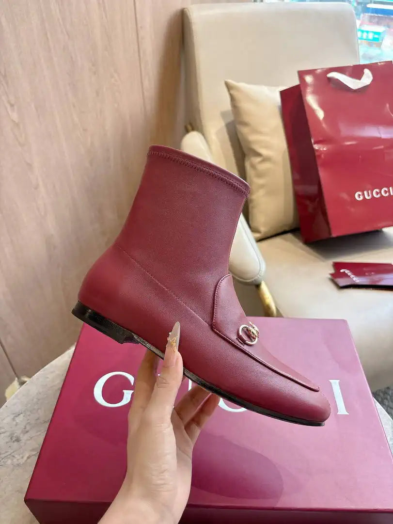 Gucci Women Jordaan ankle boot 831013 Wine Red Leather