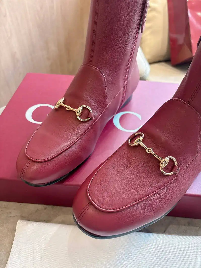 Gucci Women Jordaan ankle boot 831013 Wine Red Leather