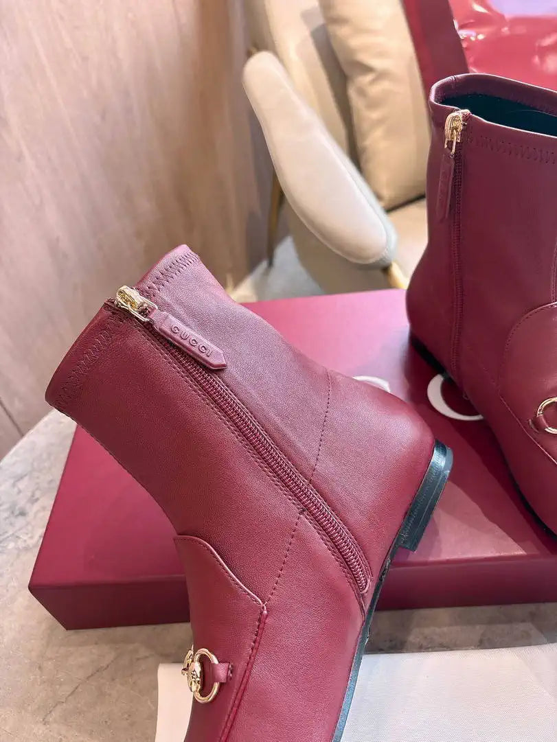 Gucci Women Jordaan ankle boot 831013 Wine Red Leather