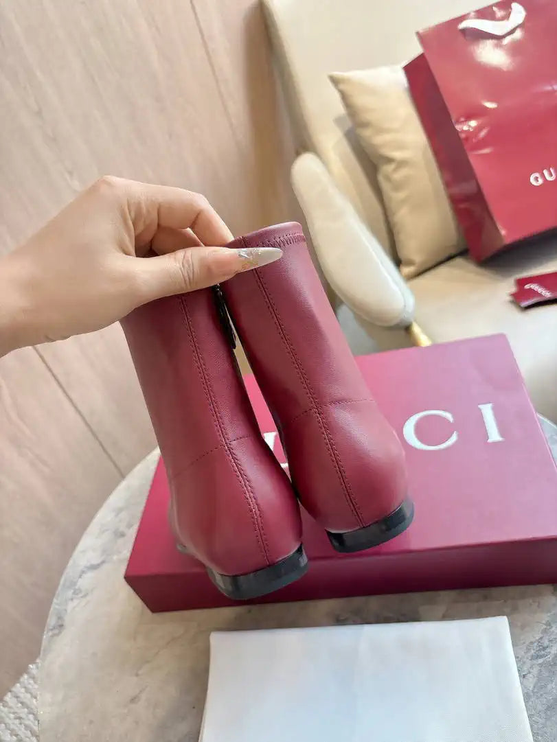 Gucci Women Jordaan ankle boot 831013 Wine Red Leather