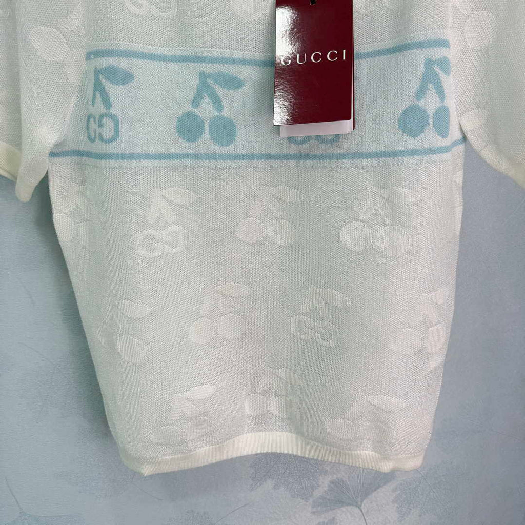 Gucci Women Knitted crew neck short-sleeved cherry Double G logo jacquard  G85269