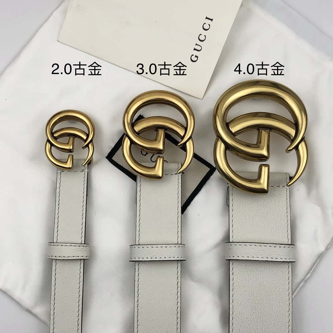 Gucci Women Men's Leather Belt with Double G Buckle 30MM G19167 White