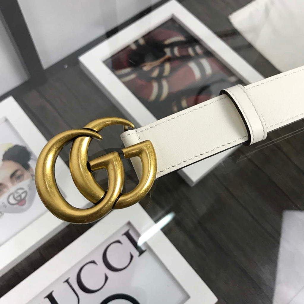 Gucci Women Men's Leather Belt with Double G Buckle 40MM G19169 White