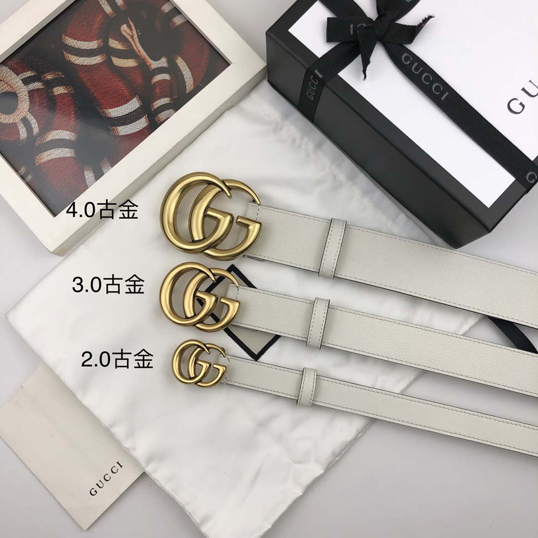 Gucci Women Men's Leather Belt with Double G Buckle 30MM G19167 White
