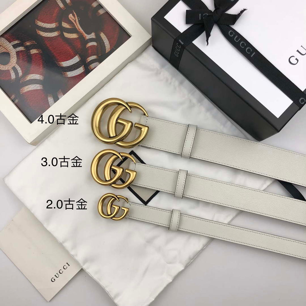 Gucci Women Men's Leather Belt with Double G Buckle 40MM G19169 White