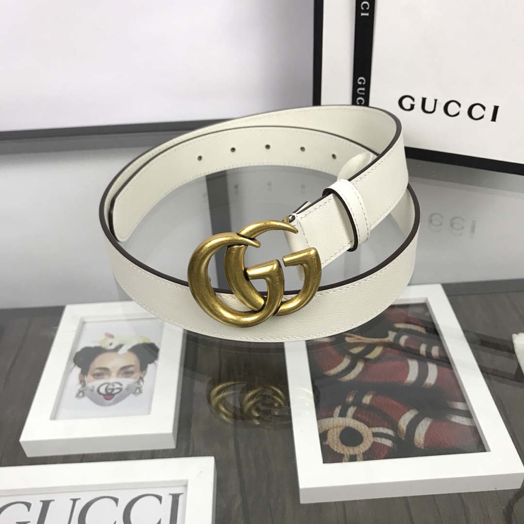 Gucci Women Men's Leather Belt with Double G Buckle 40MM G19169 White