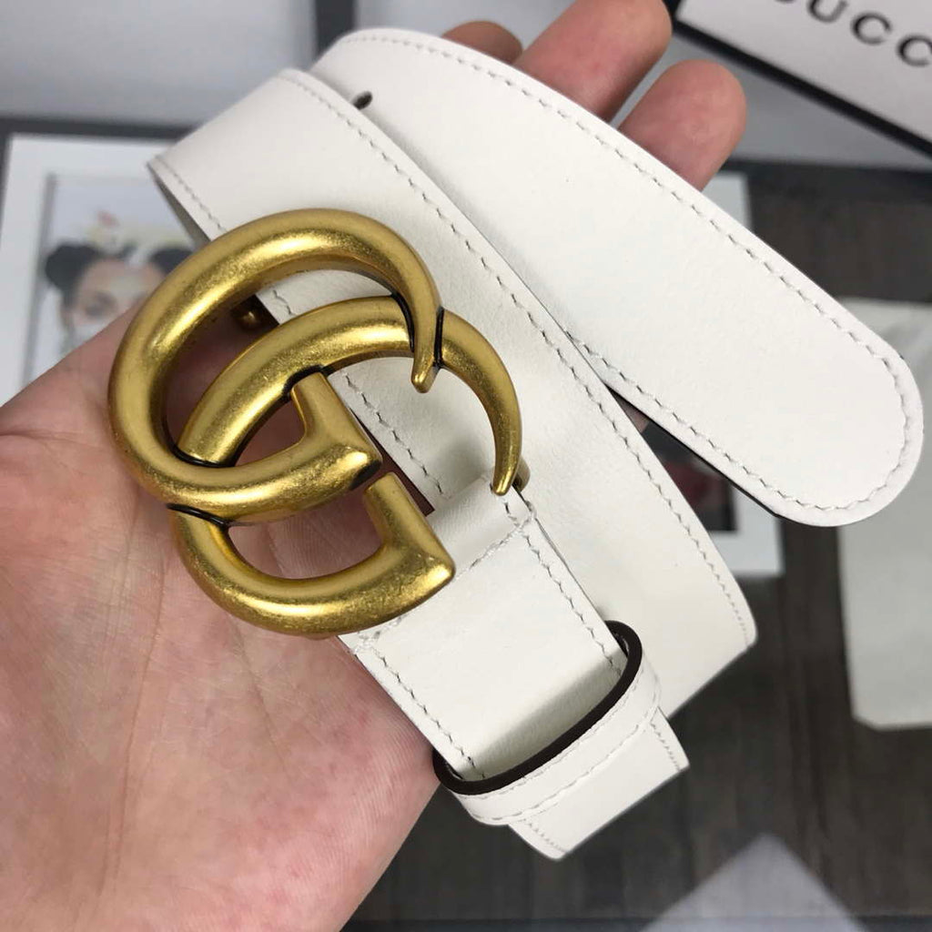 Gucci Women Men's Leather Belt with Double G Buckle 40MM G19169 White