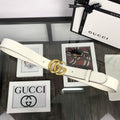Gucci Women Men's Leather Belt with Double G Buckle 20MM G19168 White