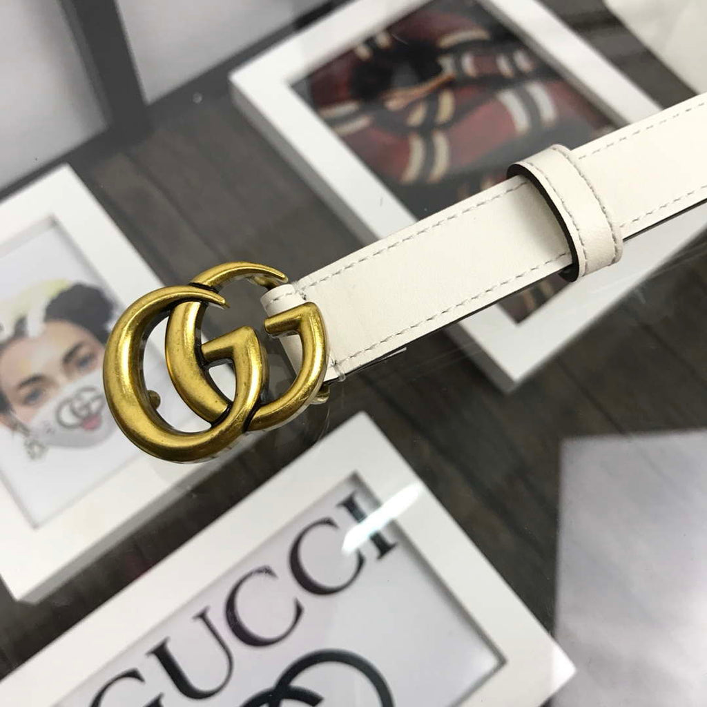 Gucci Women Men's Leather Belt with Double G Buckle 20MM G19168 White