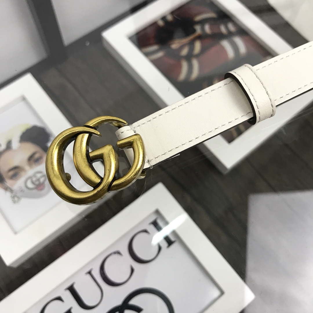 Gucci Women Men's Leather Belt with Double G Buckle 20MM G19168 White