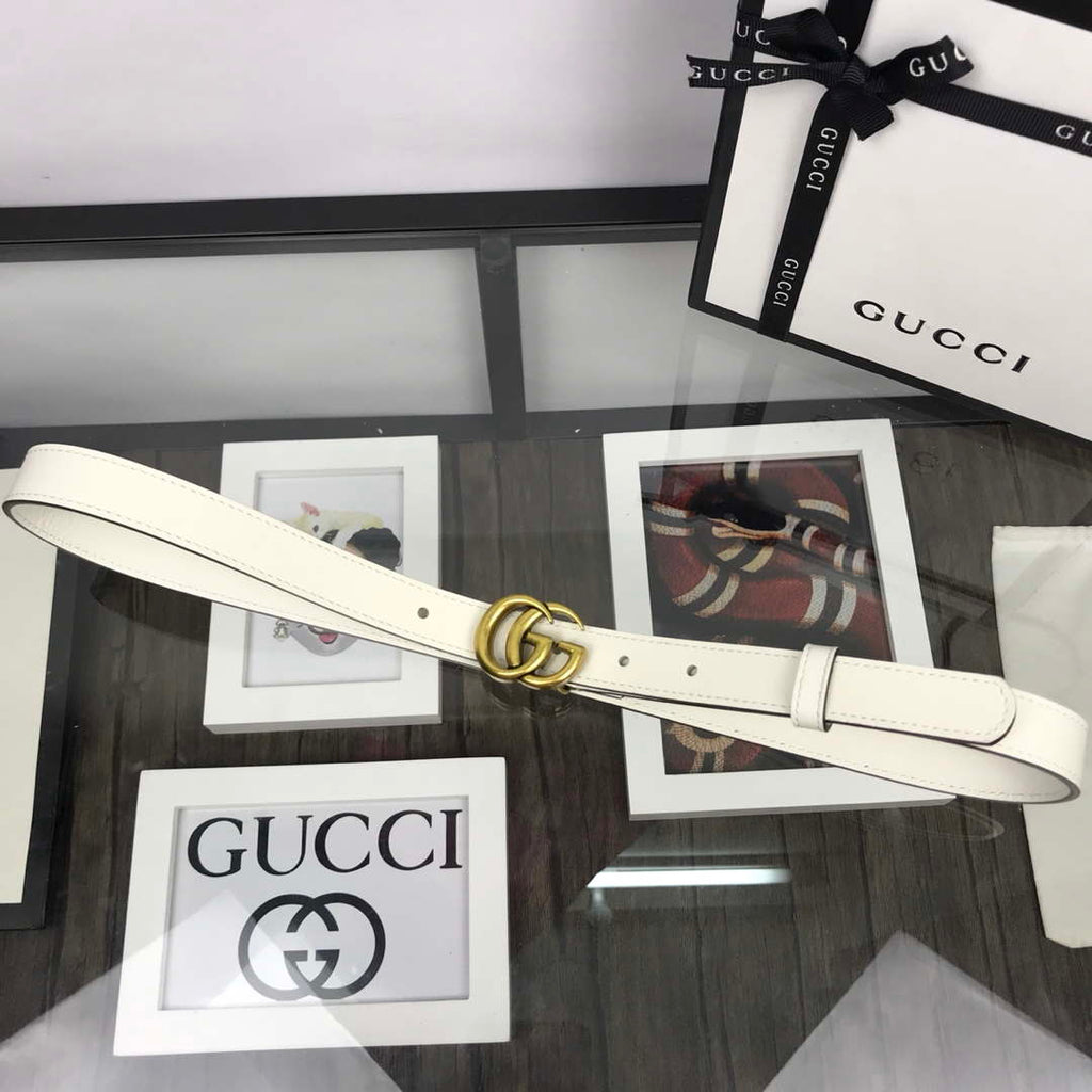Gucci Women Men's Leather Belt with Double G Buckle 20MM G19168 White