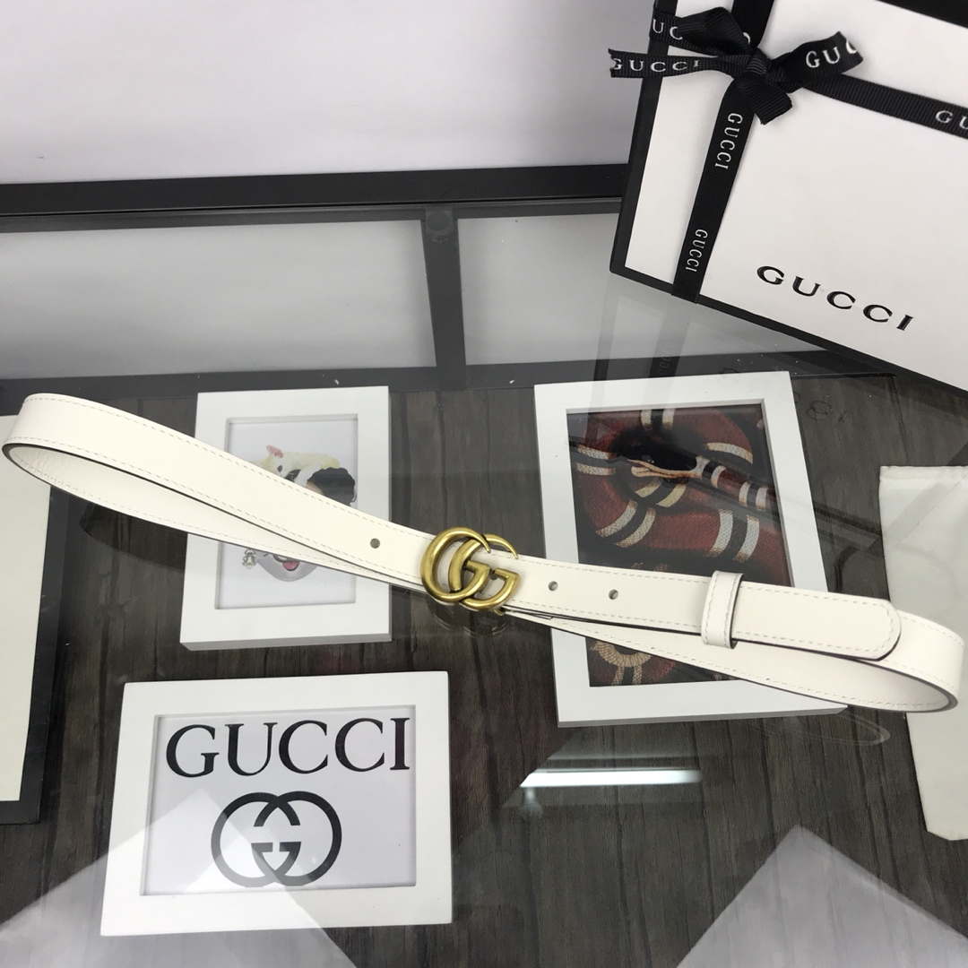 Gucci Women Men's Leather Belt with Double G Buckle 20MM G19168 White