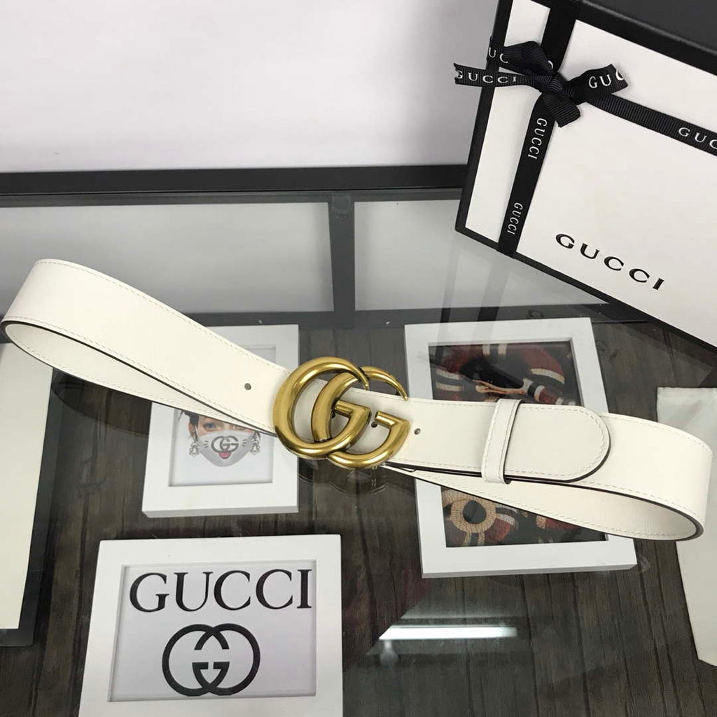 Gucci Women Men's Leather Belt with Double G Buckle 30MM G19167 White