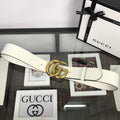 Gucci Women Men's Leather Belt with Double G Buckle 30MM G19167 White