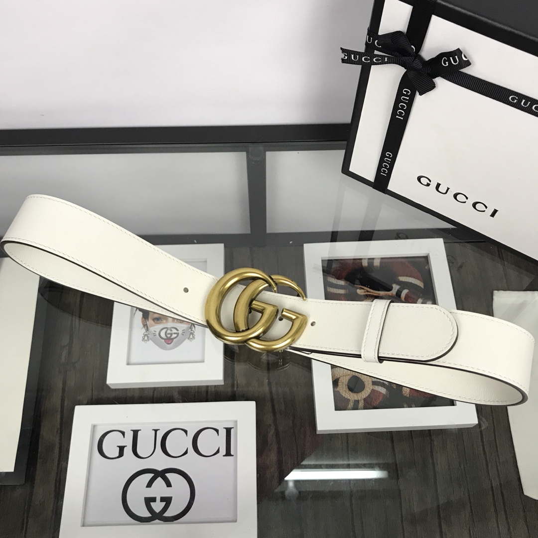 Gucci Women Men's Leather Belt with Double G Buckle 30MM G19167 White