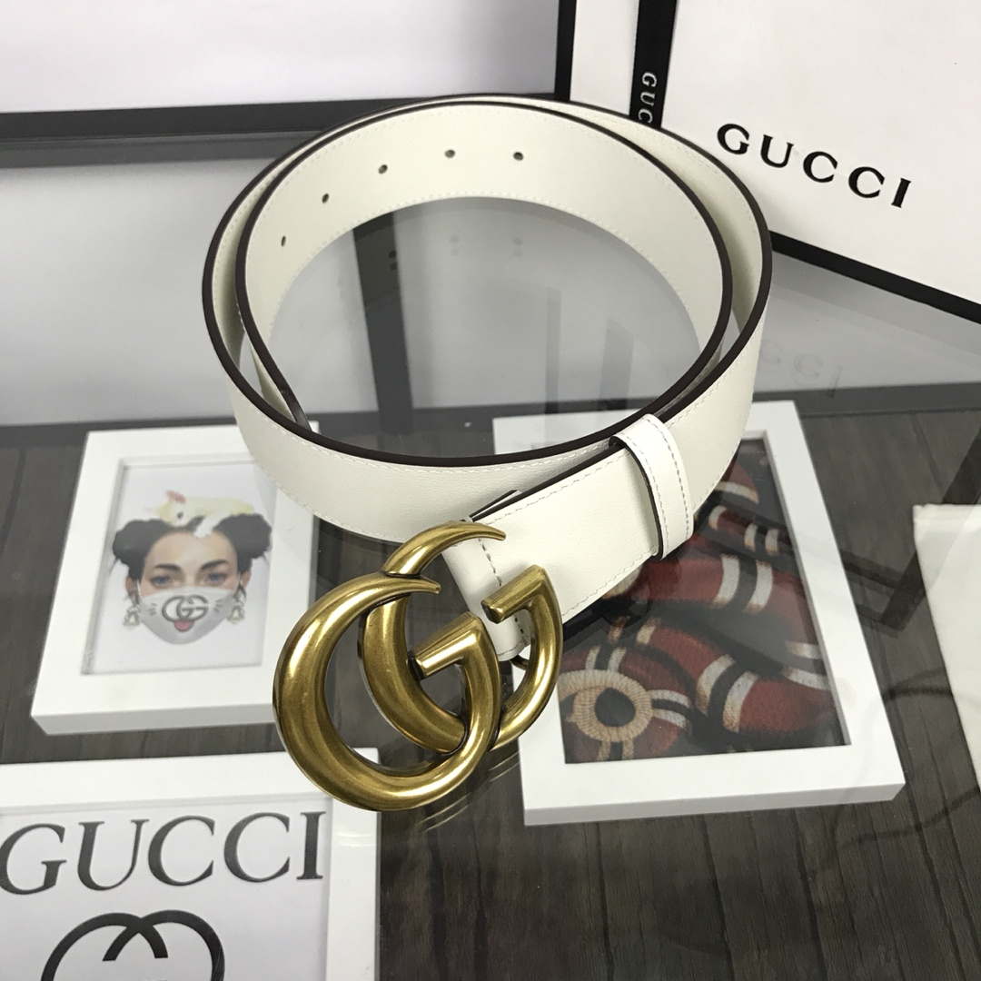 Gucci Women Men's Leather Belt with Double G Buckle 30MM G19167 White
