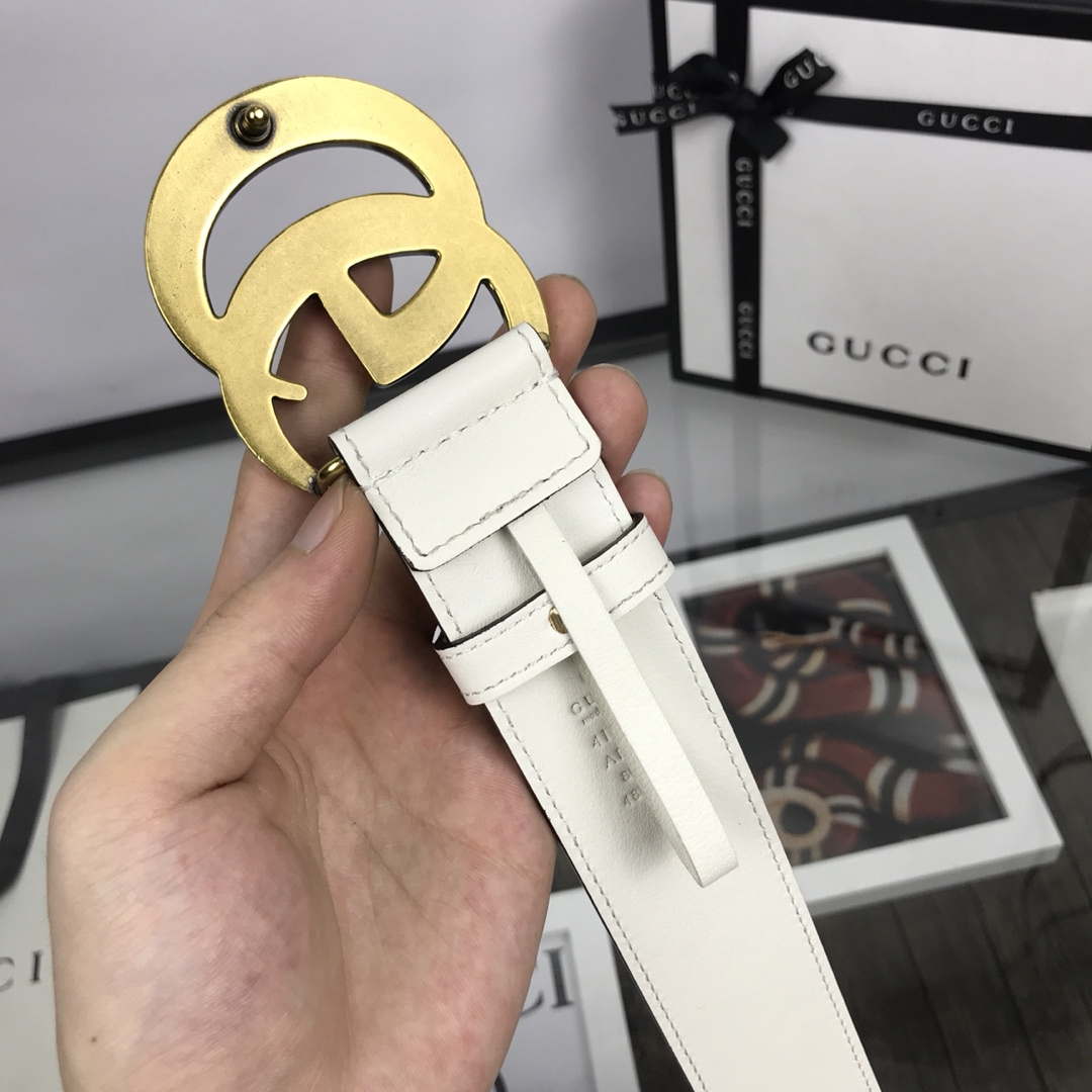 Gucci Women Men's Leather Belt with Double G Buckle 30MM G19167 White