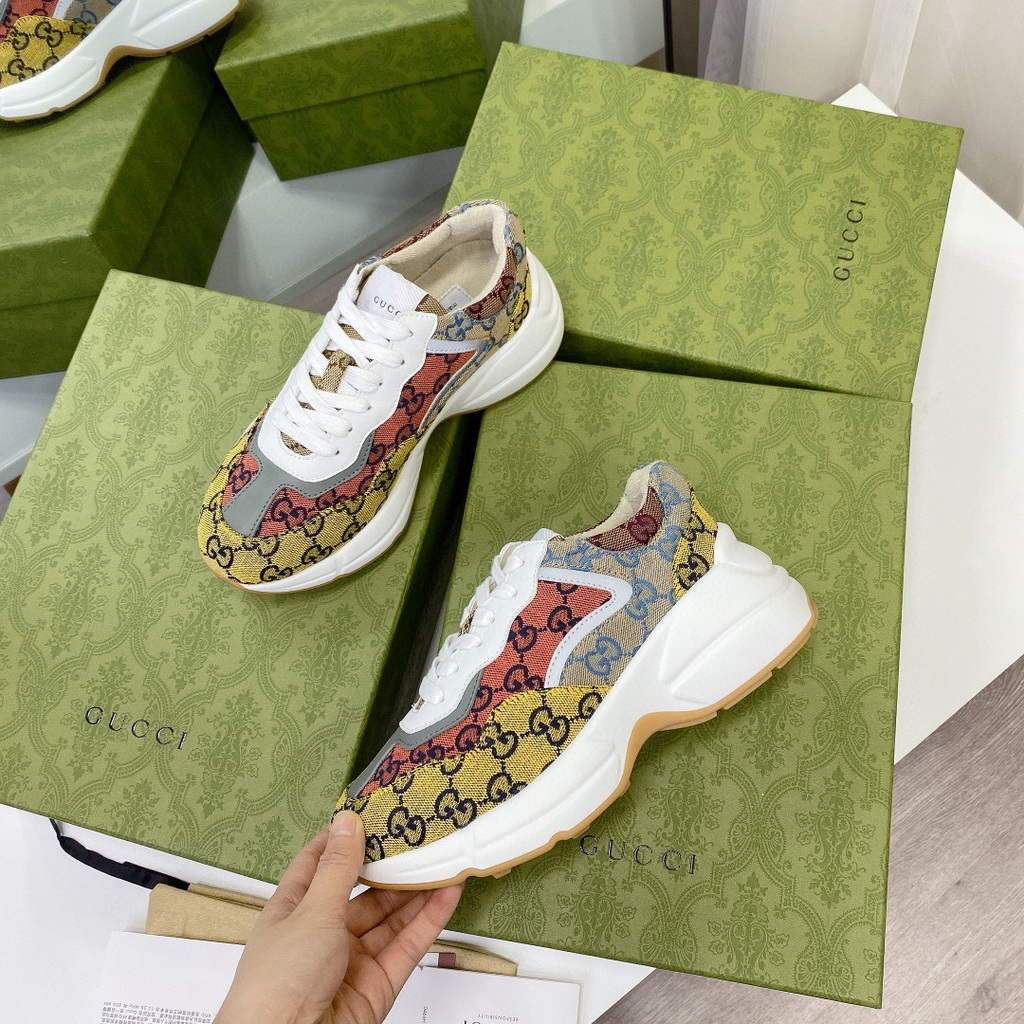 Gucci Women Men's Rhyton Sneaker GG Multicolor 663681 Trim in Demetra