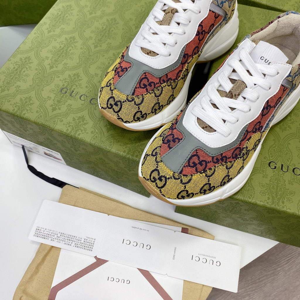 Gucci Women Men's Rhyton Sneaker GG Multicolor 663681 Trim in Demetra