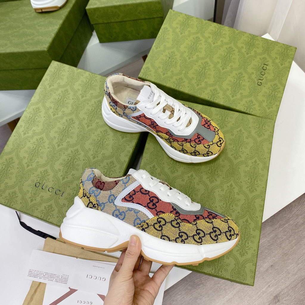Gucci Women Men's Rhyton Sneaker GG Multicolor 663681 Trim in Demetra