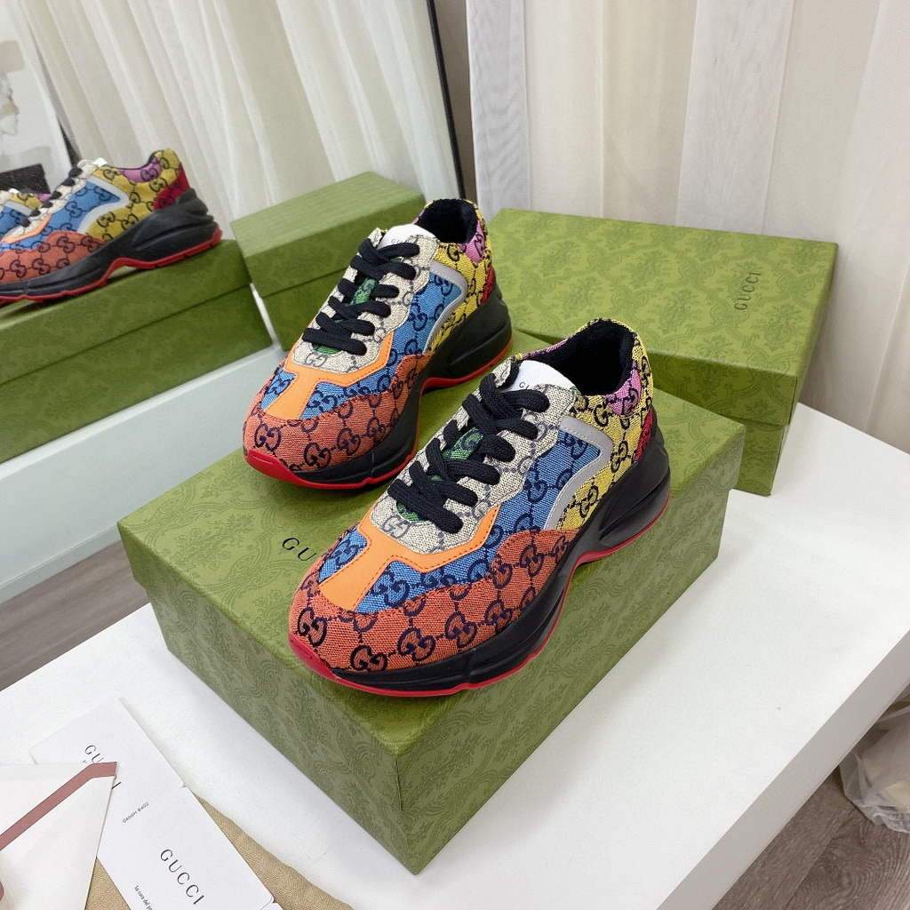 Gucci Women Men's GG Rhyton Sneaker Multicolor 620185 Brown