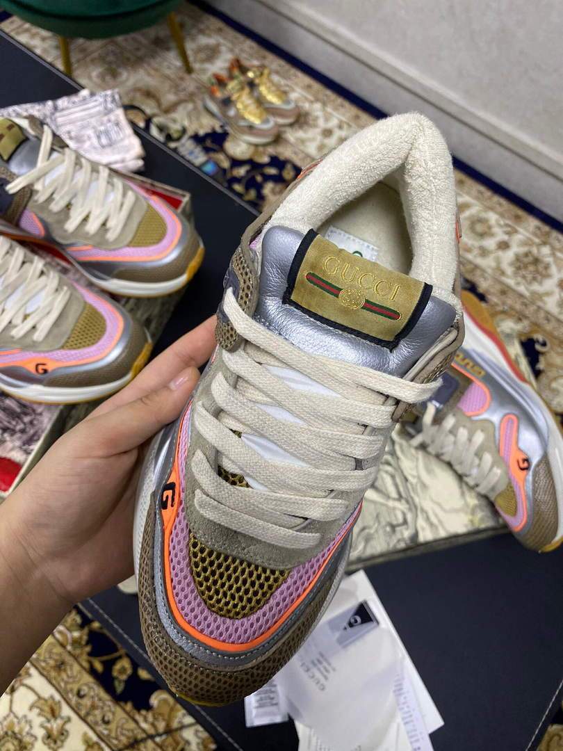 Gucci Women Men¡®s Ultrapace R Leather Sneaker 81113 Purple and Silver - luxibagsmall
