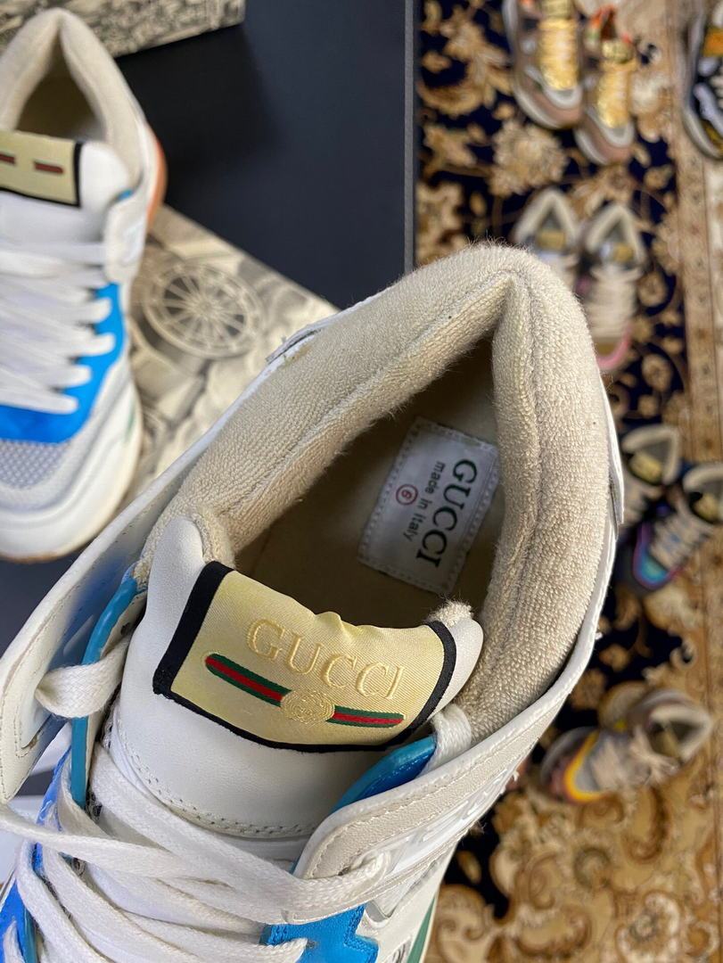Gucci Women Men¡®s Ultrapace R Leather Sneaker 81113 Gray and Blue - luxibagsmall