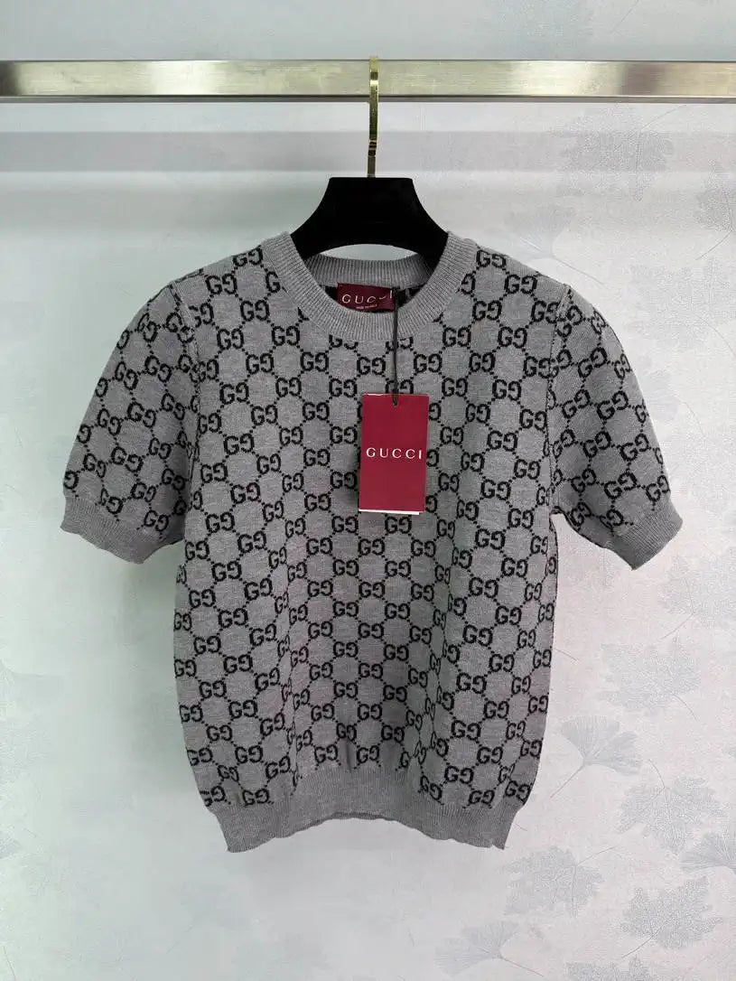 Gucci Women Reversible jacquard wool knit crew neck short sleeves G11130