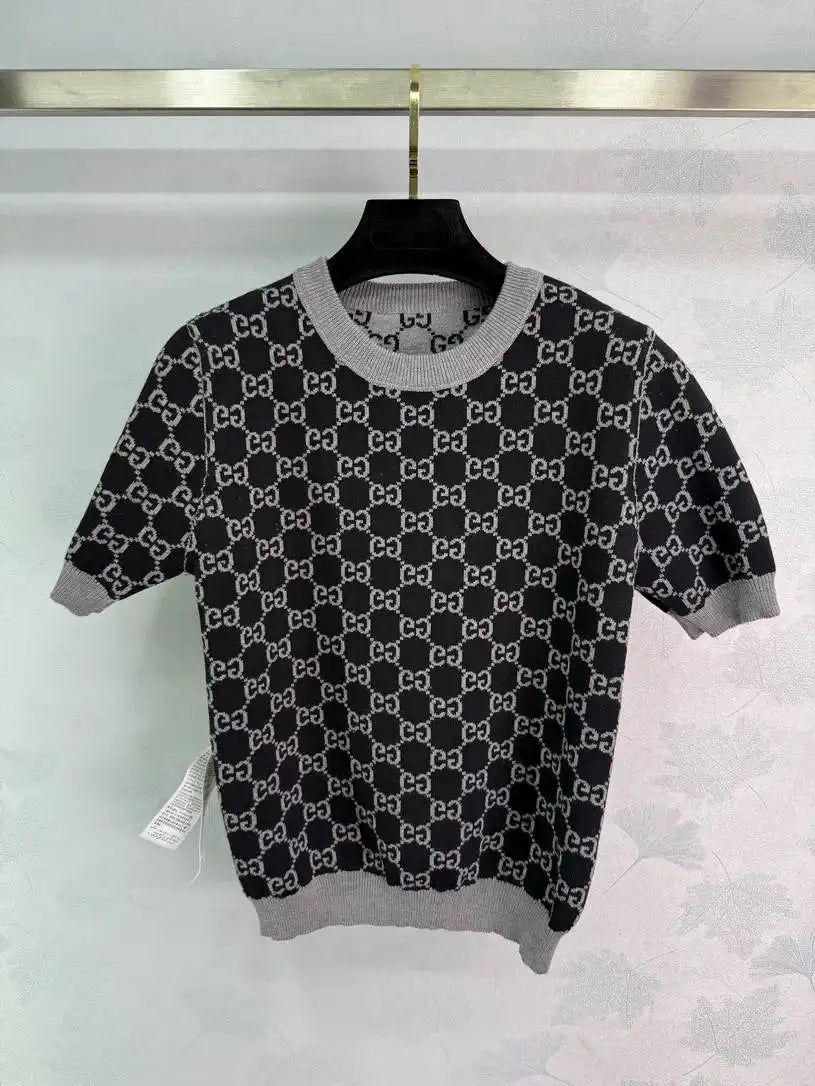 Gucci Women Reversible jacquard wool knit crew neck short sleeves G11130