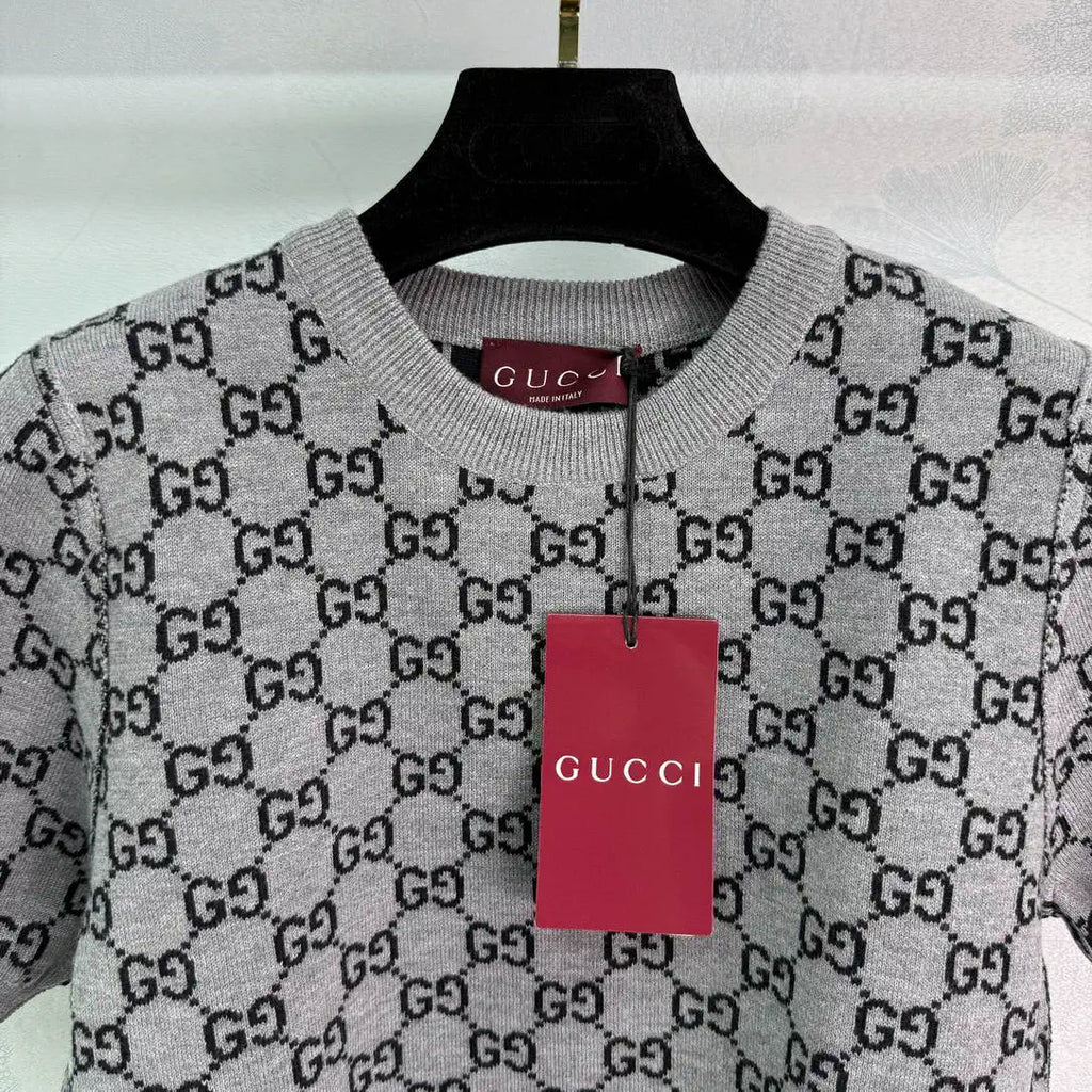 Gucci Women Reversible jacquard wool knit crew neck short sleeves G11130