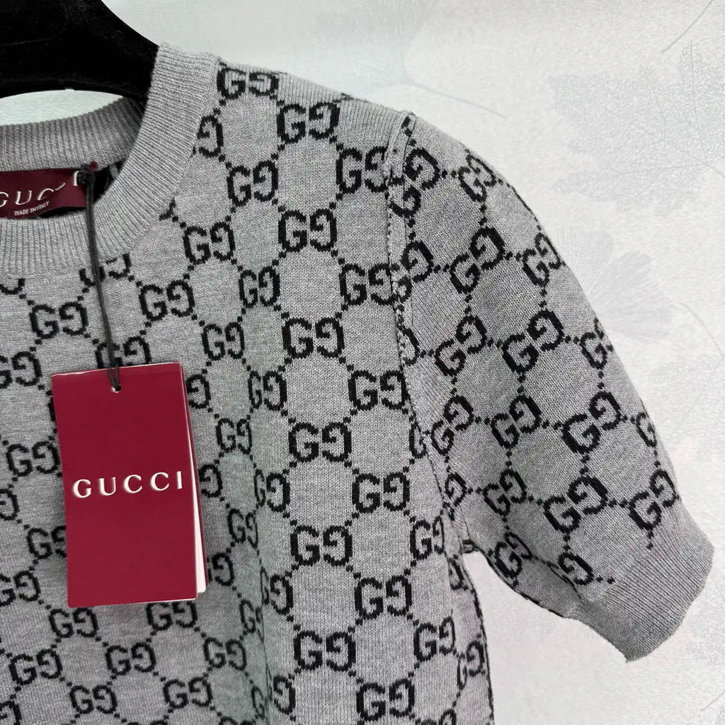 Gucci Women Reversible jacquard wool knit crew neck short sleeves G11130
