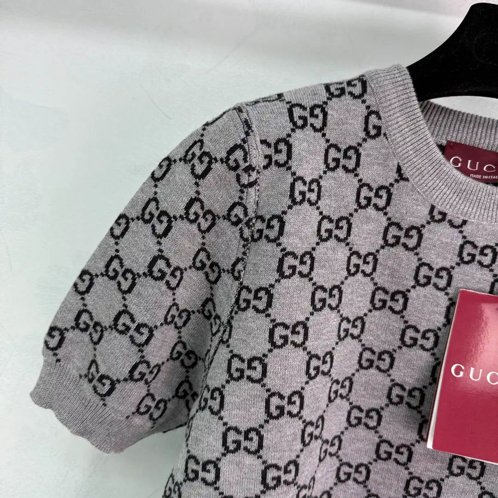 Gucci Women Reversible jacquard wool knit crew neck short sleeves G11130