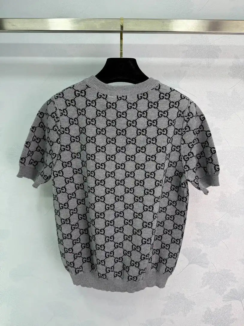 Gucci Women Reversible jacquard wool knit crew neck short sleeves G11130