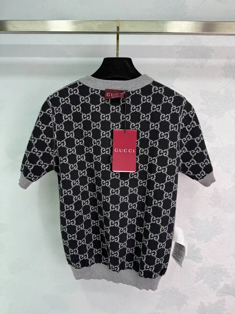 Gucci Women Reversible jacquard wool knit crew neck short sleeves G11130
