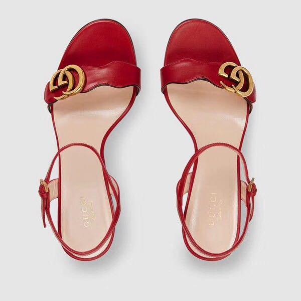 Gucci Women's 453379 Mid-heel Sandals Leather Red