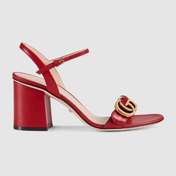 Gucci Women's 453379 Mid-heel Sandals Leather Red