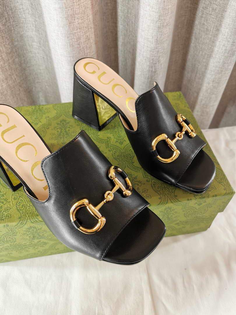 Gucci Women's 655412 Slide Sandal With Horsebit Black Leather