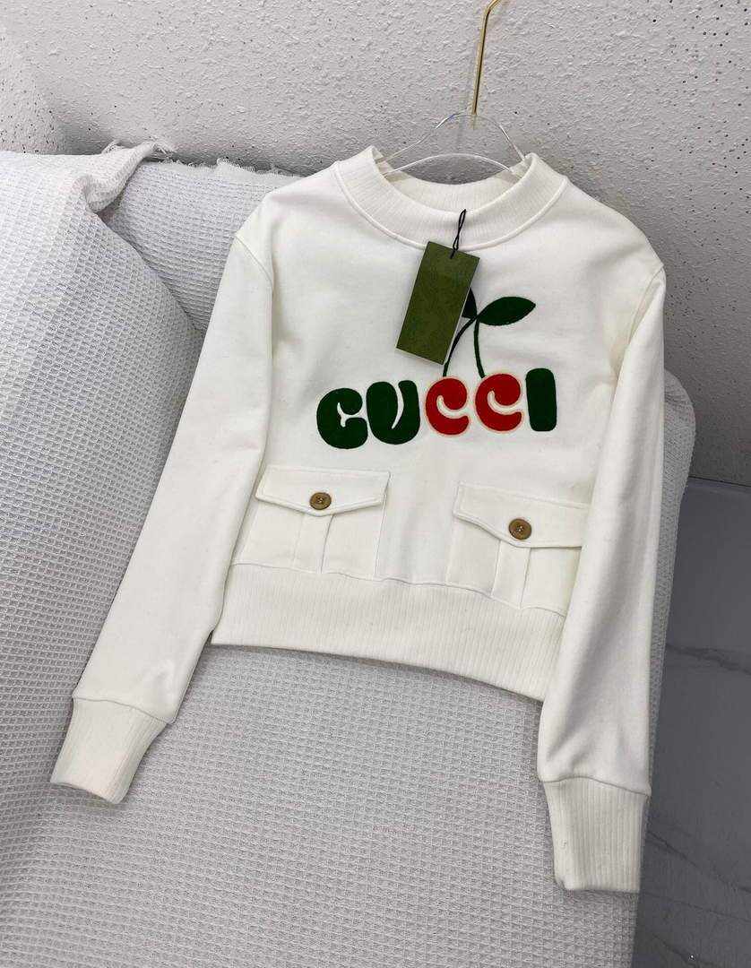 Gucci Women's Clothing Letter Embroidered Cherry Sweatshirt 38118