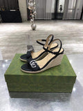 Gucci Women's Leather platform espadrille GG Sandals G18746